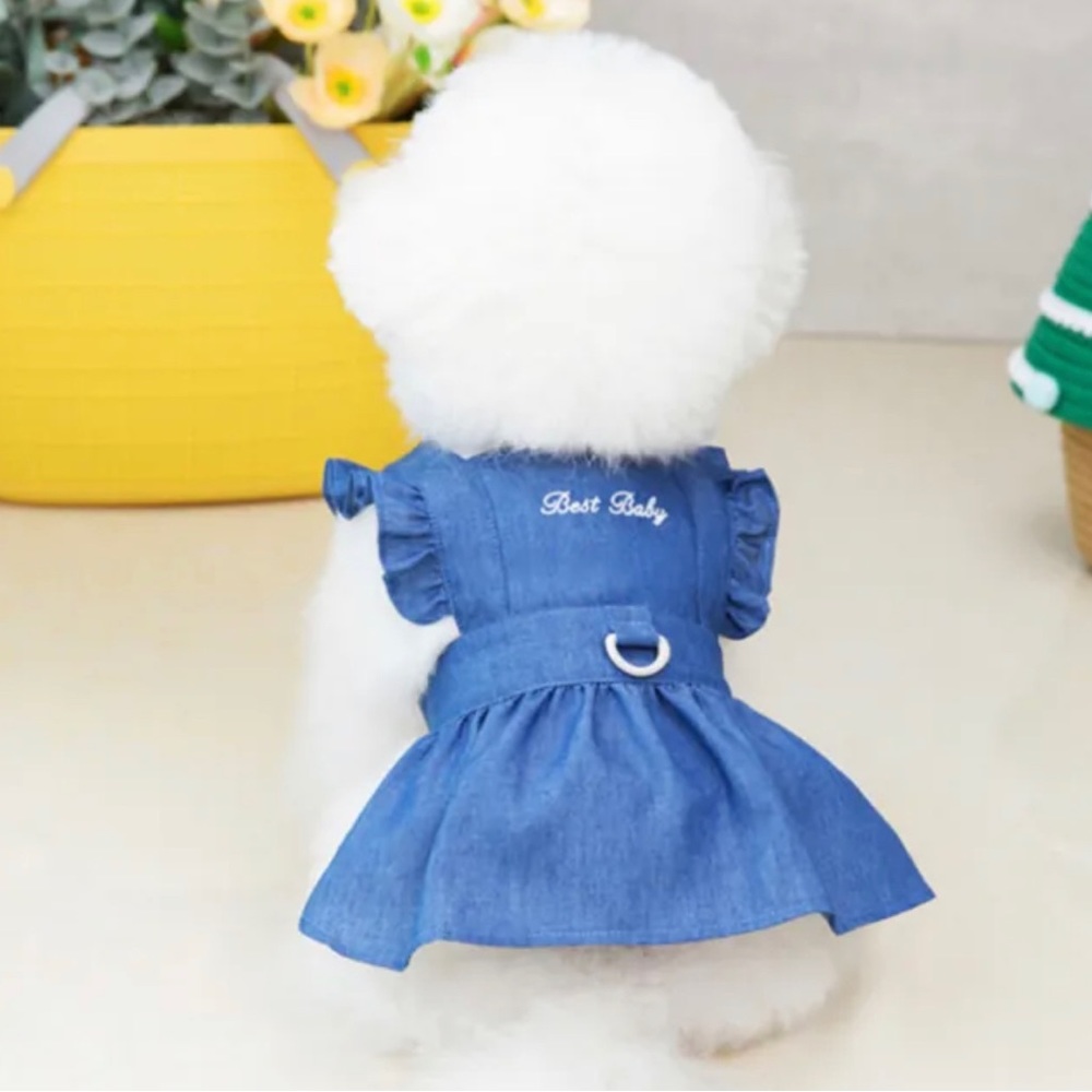Denim Dog Dress Harness Small Dog Dresses Chihuahua Clothes Pet Puppy Skirt